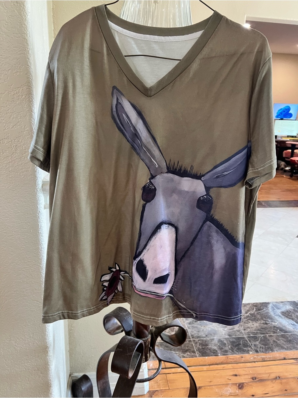Olive Women’s Donkey Graphic V-Neck Tee
